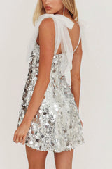 Tie-up Low Cut Sequin Mini Dress