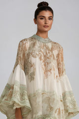 Hermokrates Bell Sleeve Print Ruffle Mini Dress