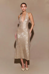 Beverly Diamond Halter Neck Midi Dress