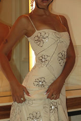 Charming A Line Spaghetti Straps White Long Prom Dress with Beading