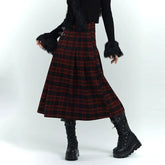 Black and Red Plaid Maxi Skirt for Women – Gothic-Inspired A-Line Skirt
