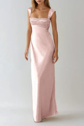 Fatos Sleeveless Rhinestone Satin Maxi Dress