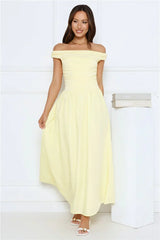 Camellia Charm Off Shoulder Maxi Dress Yellow