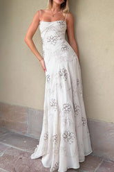 Charming A Line Spaghetti Straps White Long Prom Dress with Beading