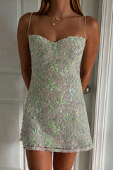 Mint Green Lace Short Homecoming Dress with Bow Tie Back Accent