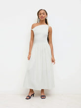 Cotton-blend Asymmetrical Neck Ruched Twist Pleated Maxi Dress
