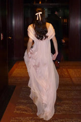 Sweety A Line V Neck Pink Long Prom Dress with Ruffles