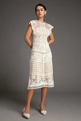 Lydia Flower Embroidered Mesh Midi Dress