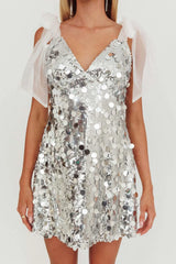 Tie-up Low Cut Sequin Mini Dress