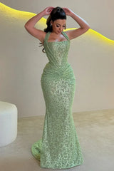 Sparkly Mermaid Halter Neck Gold Sequins Long Prom Dress with Ruched