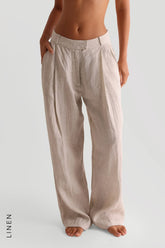 Sheveta The Ivy Wide-Leg Linen Trousers - Sand