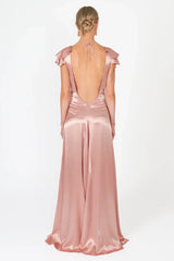 Elegant A Line Deep V Neck Yellow Long Party Dress with Open Back