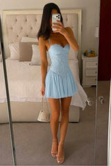 Sweet Lace Corset Spaghetti Straps Short Homecoming Dress with Chiffon Skirt