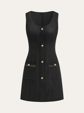 Tweed Sleeveless Button Mini Dress