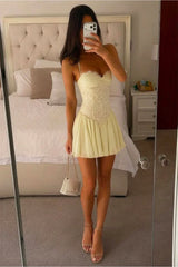 Sweet Lace Corset Spaghetti Straps Short Homecoming Dress with Chiffon Skirt