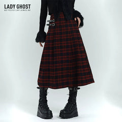 Black and Red Plaid Maxi Skirt for Women – Gothic-Inspired A-Line Skirt