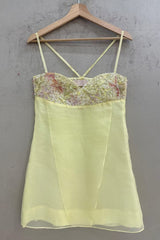 Cute A Line Spaghetti Straps Light Yellow Mini Dress with Sequins