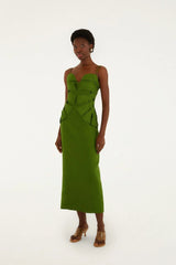 Green Monstera Leaf Sleeveless Euroflax™ Premium Linen Maxi Dress