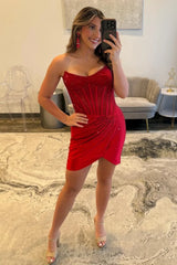 Dazzling Bodycon Strapless Short Beaded Corset Homecoming Dress