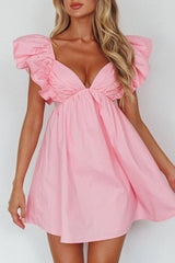 Marlina Ruffle Sleeve Babydoll Mini Dress Soft Pink