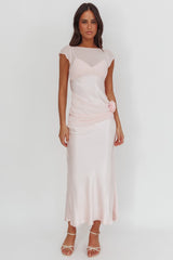 Enchanted Dusk Cap Sleeve Rosette Maxi Dress Pink