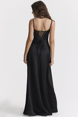 Anabella Black Lace Up Maxi Dress