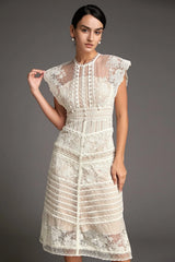 Lydia Flower Embroidered Mesh Midi Dress