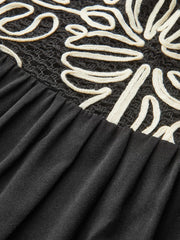 Embroidered Midi Dress With Tie-Up Straps