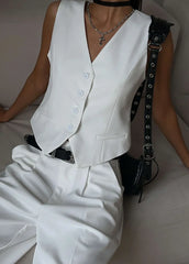 Chic White TailoRed Vest & Bermuda Shorts Set
