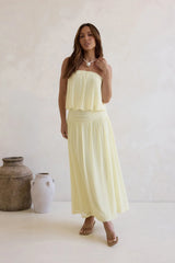 Calling Me Mesh Strapless Maxi Dress Yellow