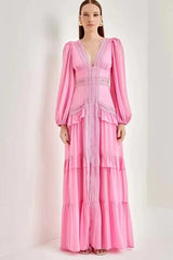 Lorie Long Sleeve Ruffle Gown