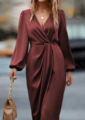 Elegant Red Draped V-Neck Midi Dress