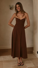 Janessa Strapless Midi Dress - Chocolate