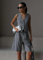 Chic White TailoRed Vest & Bermuda Shorts Set