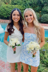 Trendy Light Blue Strapless Short Homecoming Dress in Sheath Style