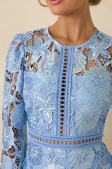 Keep It Authentic Light Blue Floral Embroidered Mini Dress