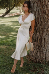 Ivory Real Silk V-neck Midi Tea Dress