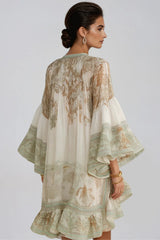 Hermokrates Bell Sleeve Print Ruffle Mini Dress