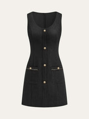 Tweed Sleeveless Button Mini Dress