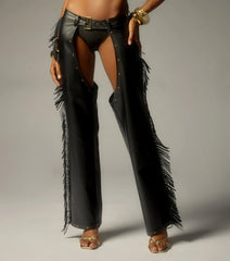 Outlaw Mood Faux Leather Fringe Chaps